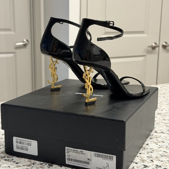 Saint Laurent Opyum Sandals Ld-tone YSL Logo Heel - Picture 2 of 5
